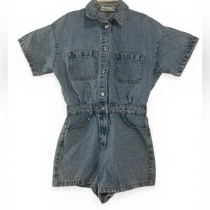 Zara Denim Romper Size Medium Button Front Short Sleeve Jean Playsuit